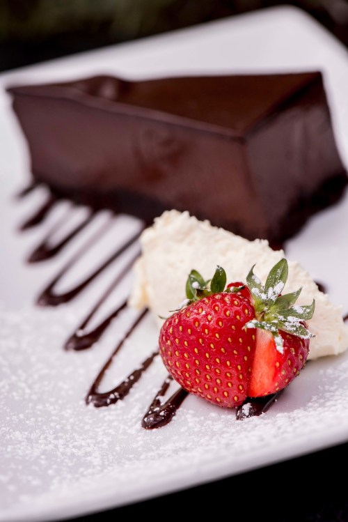 Chocolate Truffle Cake with strawberries and cream