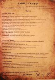 Menu of Indian restaurant Amma's Canteen in south Manchester