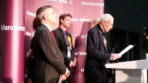 Labour's Jeff Smith and the Liberal Democrats' John Leech await the poll results in Manchester Withington