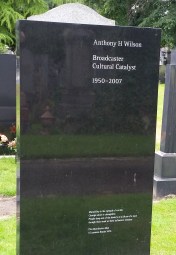 Headstone for Tony Wilson's grave at Southern Cemetery in Chorlton