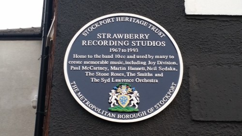Strawberry Recording Studios updated blue plaque in Stockport